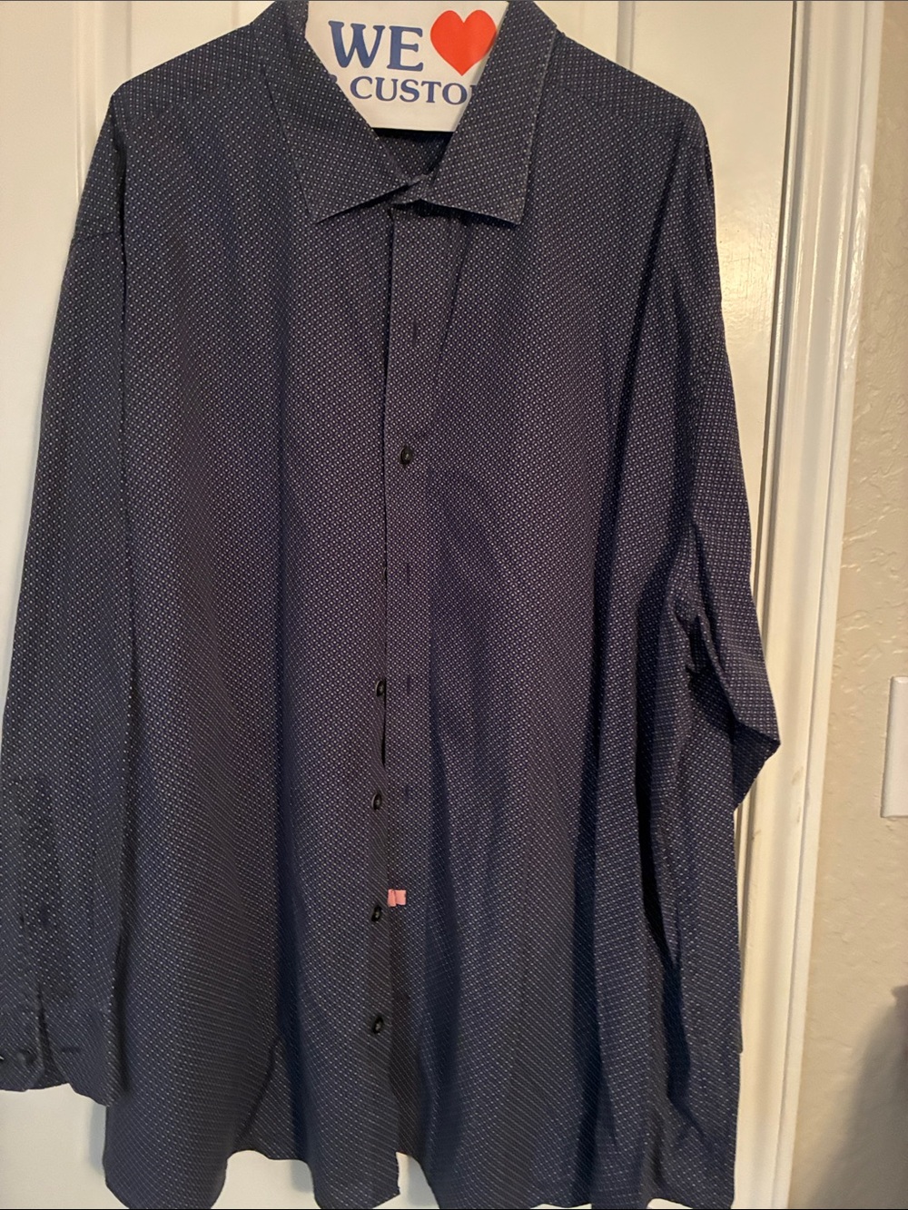 Men's Navy Micro-Print Casual Button-Down Shirt
